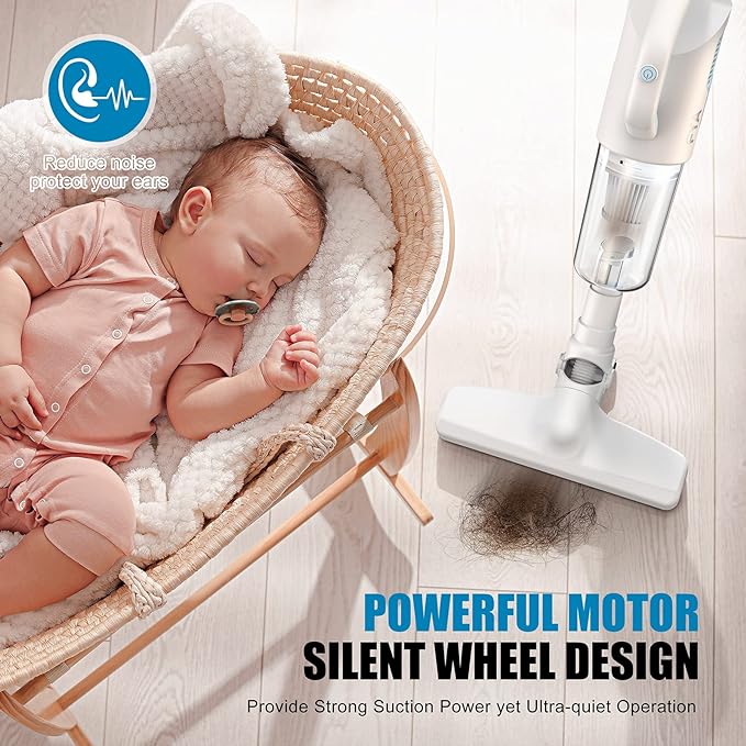 COMFEE ' Vacuum Cleaner 2 in 1 Handheld Stick Cleaner 5M Long Cord Lightweight Powerful 600W 16000Pa Suction 0.5L Large Capacity Excellent Central Filtration System for Car Home Kitchen Hair- White