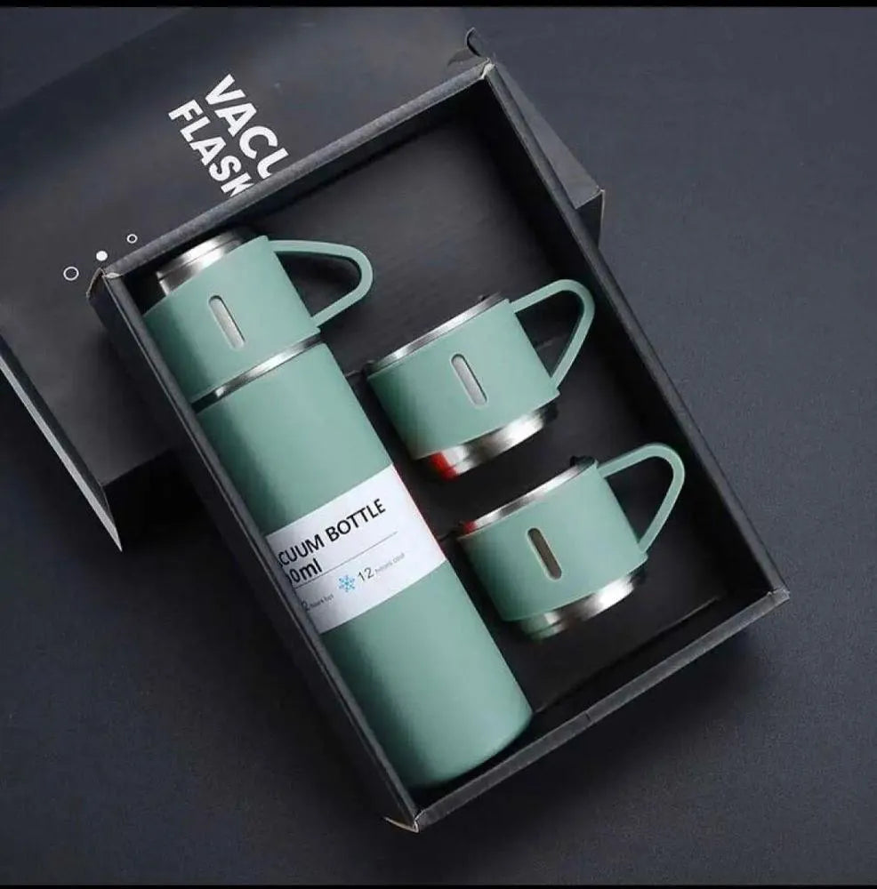 Premium Vacuum Flask & Dual Cup Gift Set – Hot & Cold Stainless Steel Bottle